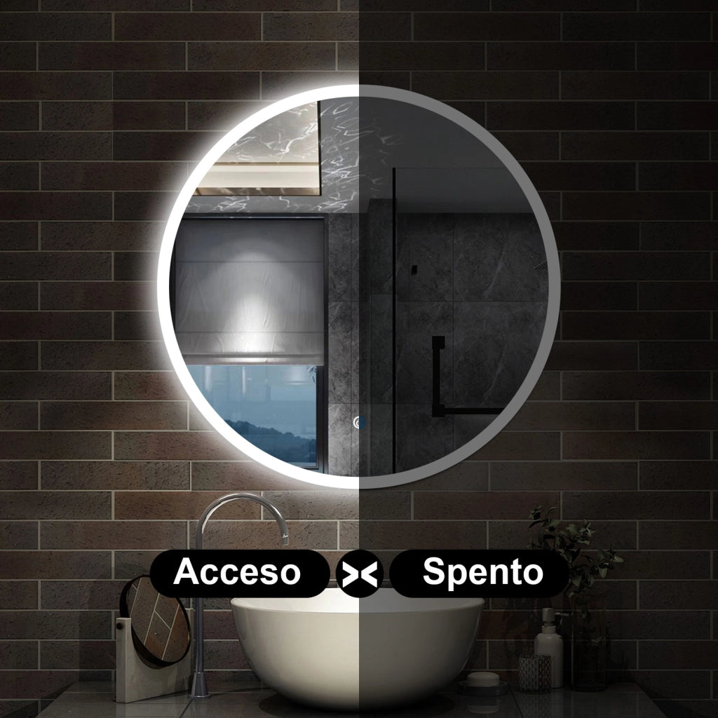 specchio 70 cm rotondo con luce led antiappannamento e touch