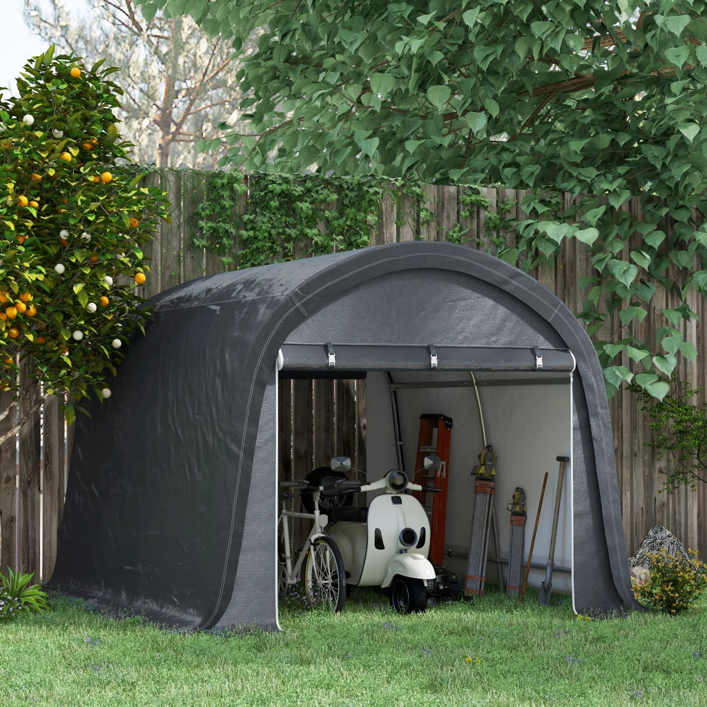 Tendone da Giardino per Moto Bici e Attrezzi 300x300x235 cm con 2 Ingressi a Zip in Acciaio e PE Grigio