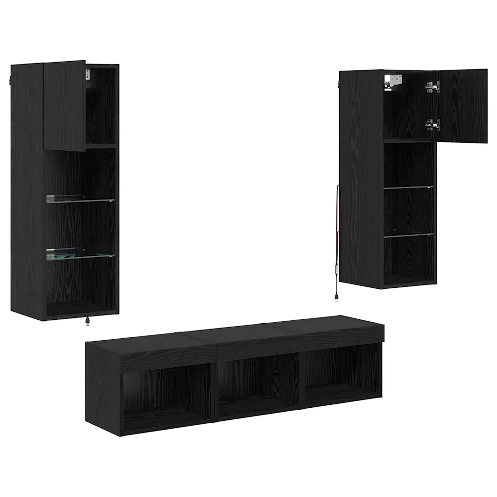 Unit¨¤ per TV a Muro 5 pz | Armadietto TV | Mobile Porta TV Rovere Nero Legno multistrato