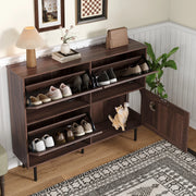 OKWISH Scarpiera con 4 Ante e 3 Ribalte, Gioco Integrato per Gatto, per Ingresso, Noce Naturale 120 x 28 x 92 cm