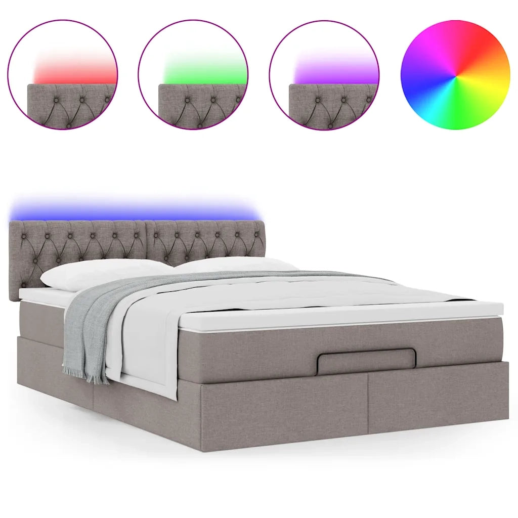 Pouf Letto con Materasso e LED Tortora 140x190 cm in Tessuto 3312392