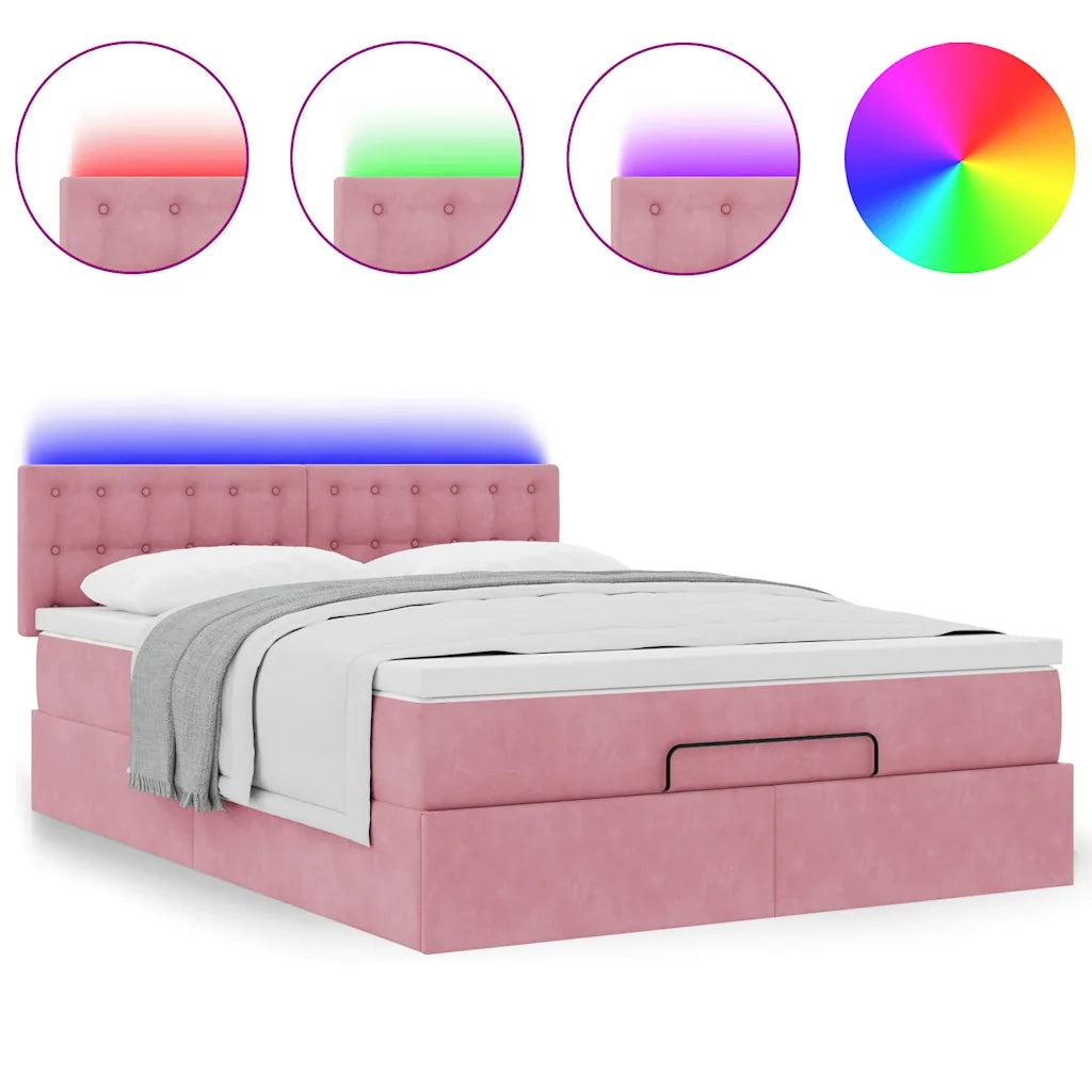 Struttura Letto Pouf con Materasso Rosa 140x190 cm in Velluto 3312769