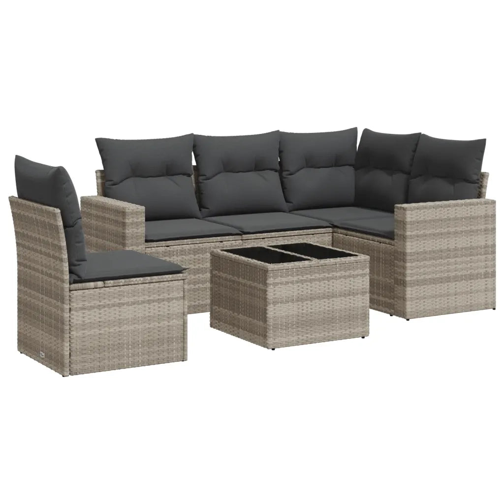 Set Divano da Giardino 6pz | Set Salotto da Giardino con Cuscini Grigio Chiaro Polyrattan