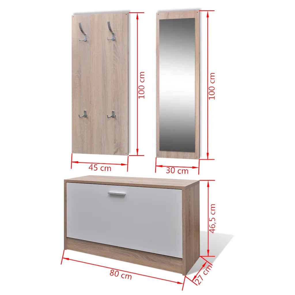Scarpiera-Scaffale per scarpe in Legno Set 3 in 1 Rovere e Bianco