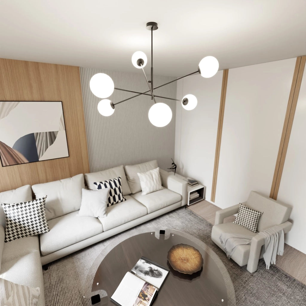 Lampadario Emibig Linear 6 nero/opalino 6xE14 102cm