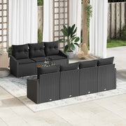 Set Divano da Giardino con cuscino 8 pcs Nero polyrattan