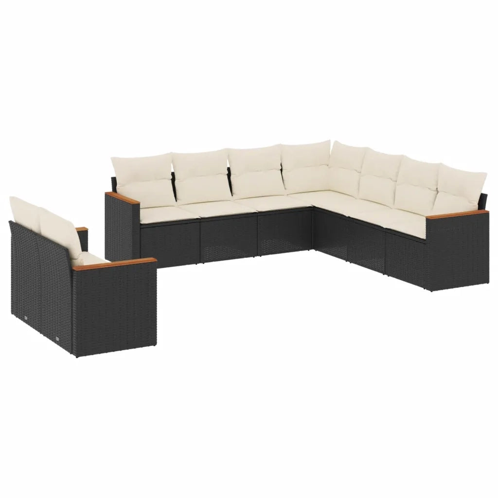 Set Divani da Giardino 9 pz con Cuscini Nero in Polyrattan 3226098