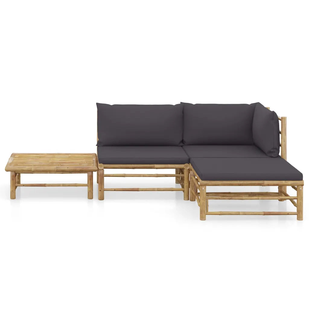 Set Salotto da Giardino 4pz con Cuscini Grigio Scuro Bambù 3058190