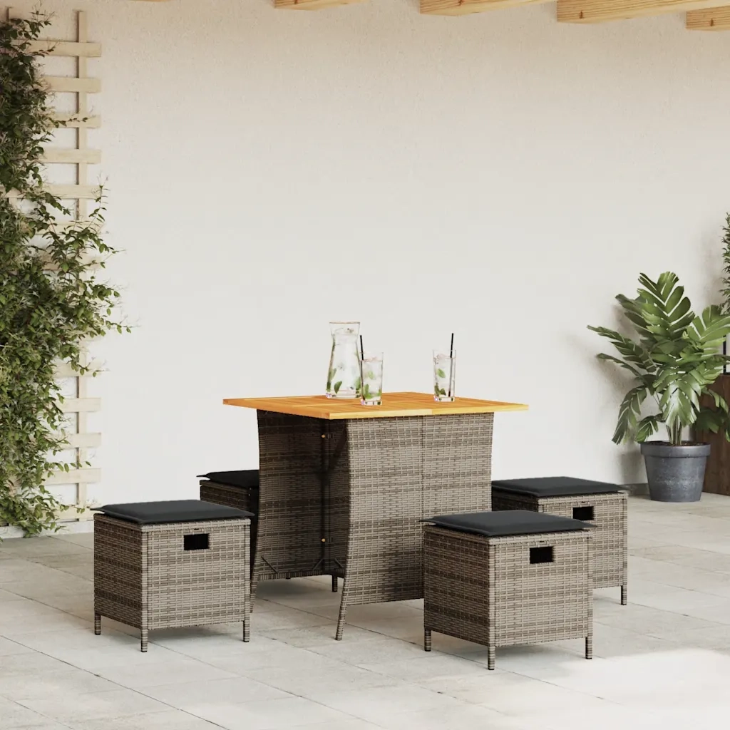Set da Pranzo da Giardino 5 pz con Cuscini in Polyrattan Grigio 365421