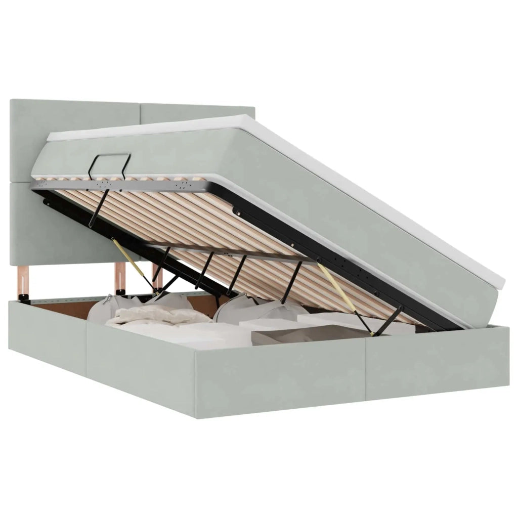 Letto con contenitore e LED Grigio chiaro 140 x 200 cm Velluto