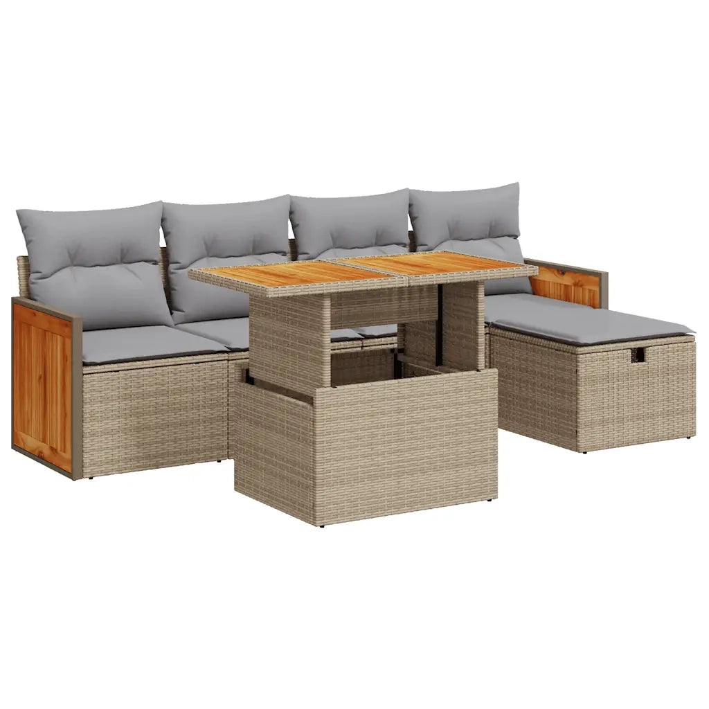 Set Divano da Giardino 6 pz con Cuscini Beige in Polyrattan 3328151