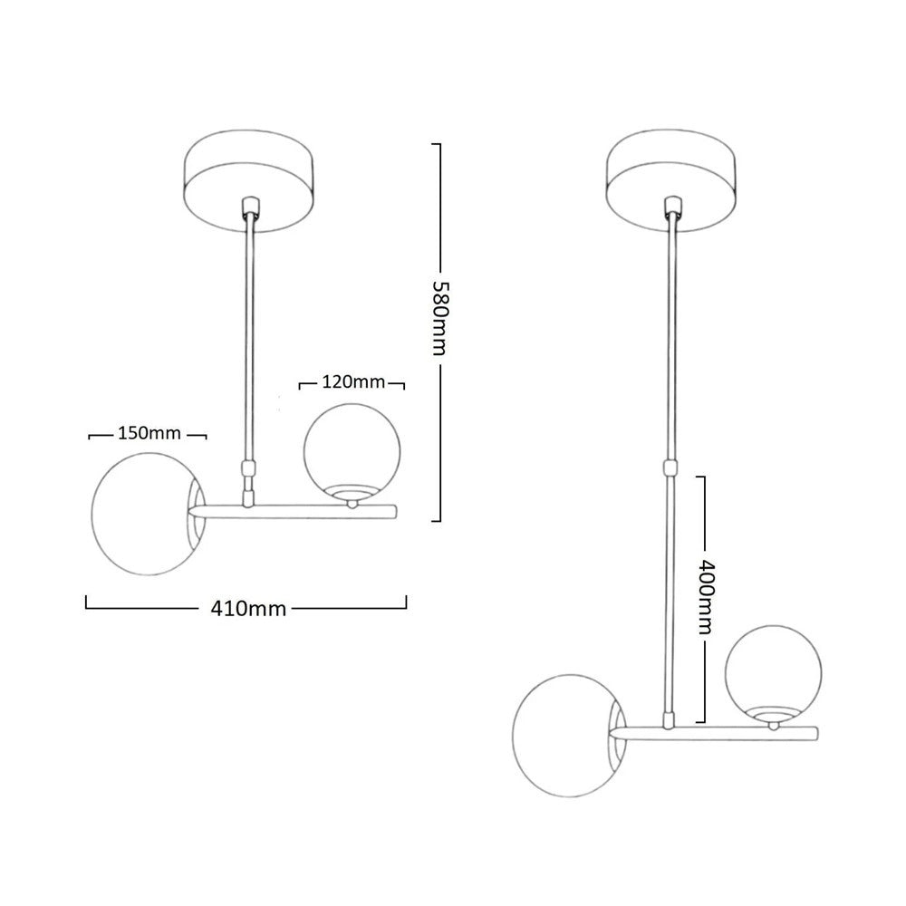 Trade Shop - Lampadario A Sospensione Oro Con 2 Sfere In Vetro Bianco Opaco Attacco G9 E27 33481 -