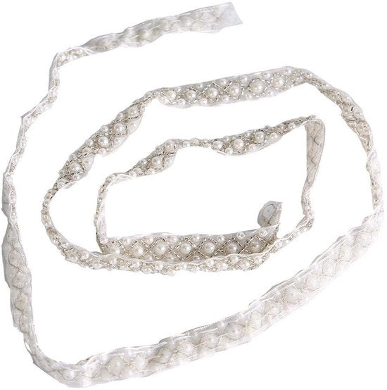Applicazione di bordatura con trama di perle e punti di perla per tessuto da cucire a mano, DIY, applicazione di bordatura per abito da sposa, cintura e fascia