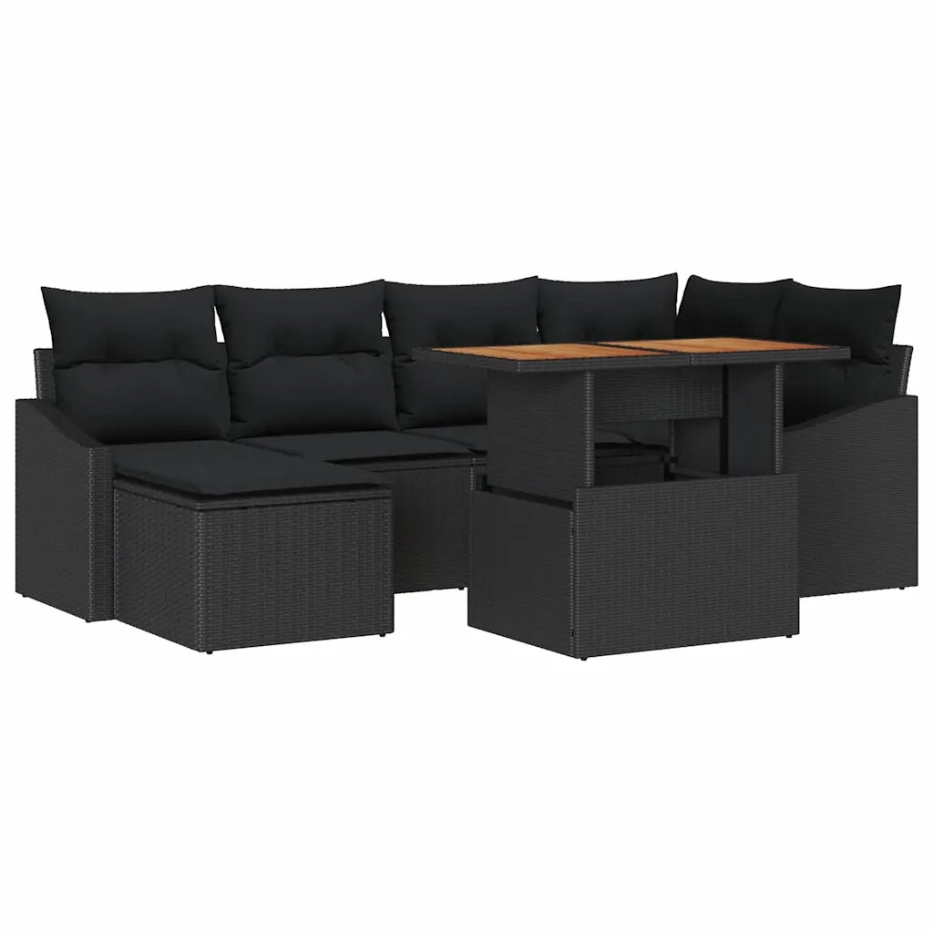 Set Divano da Giardino con archiviazione 7 pcs Nero Poly Rattan