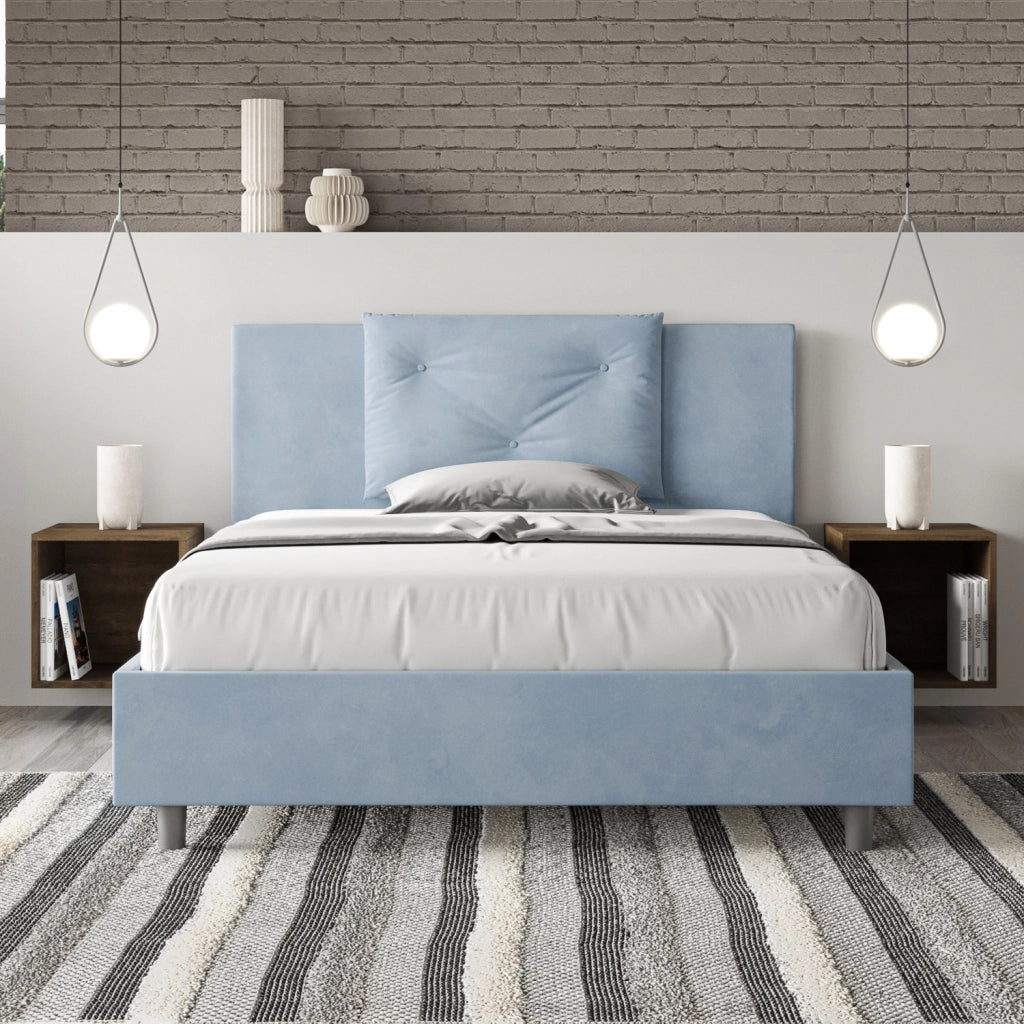 BS COM Letto una piazza e mezza contenitore imbottito 130x210 microfibra azzurro