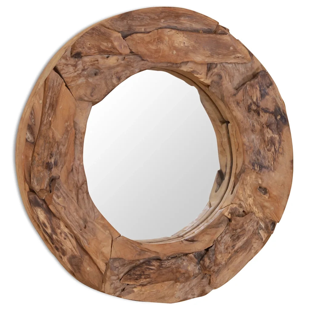 Specchio Decorativo in Legno di Teak 60 cm Rotondo 244560