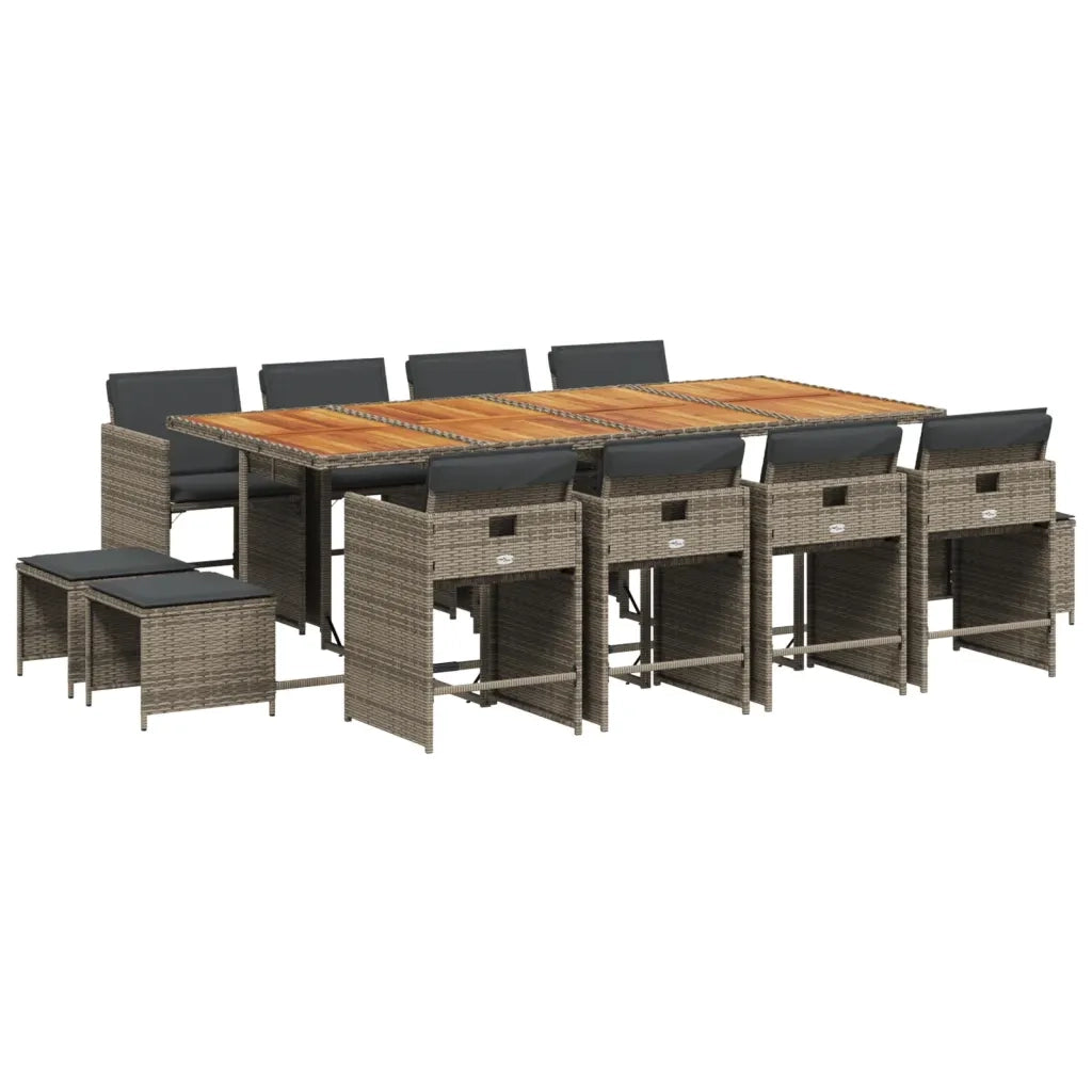 Set da Pranzo da Giardino 13pz con Cuscini Grigio in Polyrattan 3277933