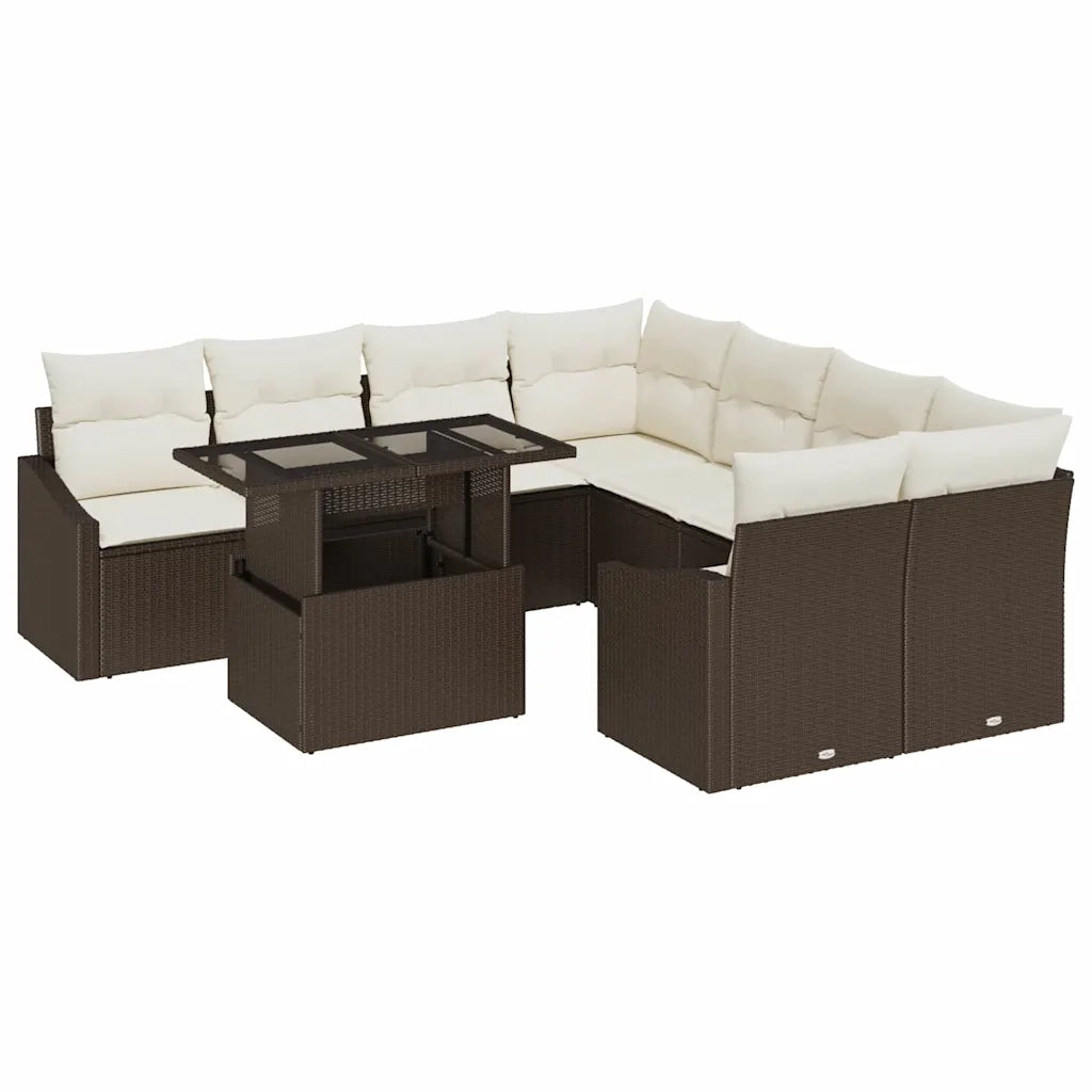 Set Divano da Giardino con cuscino 9 pcs Marrone polyrattan 3357711