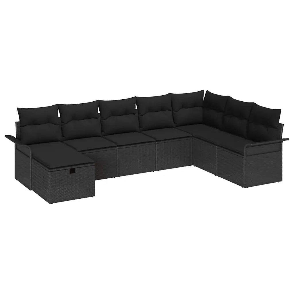 Set Divano da Giardino con cuscino 8 pcs Nero Poly Rattan
