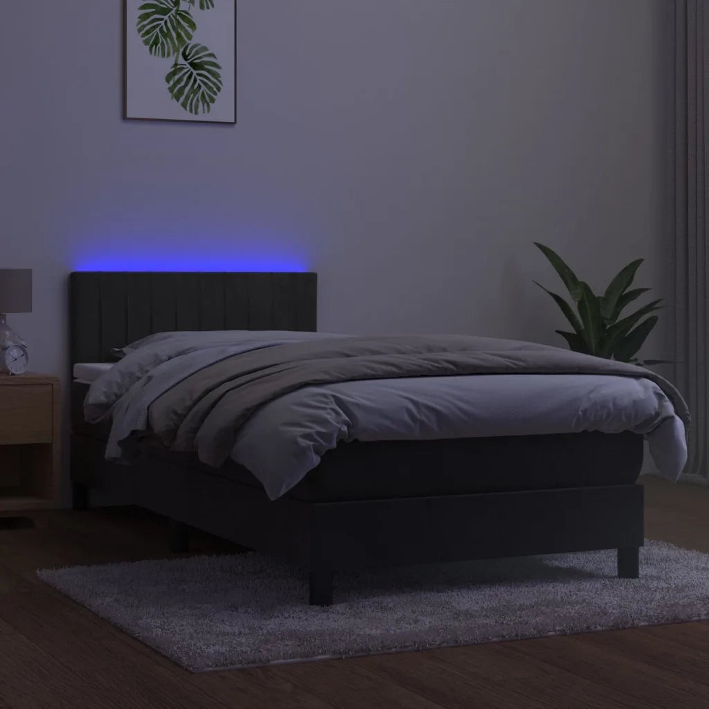 Letto a Molle con Materasso e LED Grigio Scuro 90x200cm Velluto 3134502