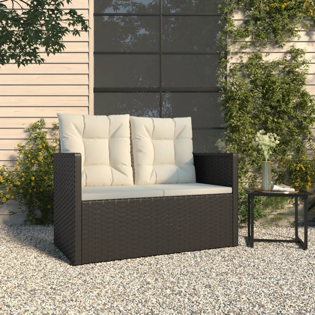 Panchina da Giardino | Panca da Giardino con Cuscini Nera 105 cm in Polyrattan