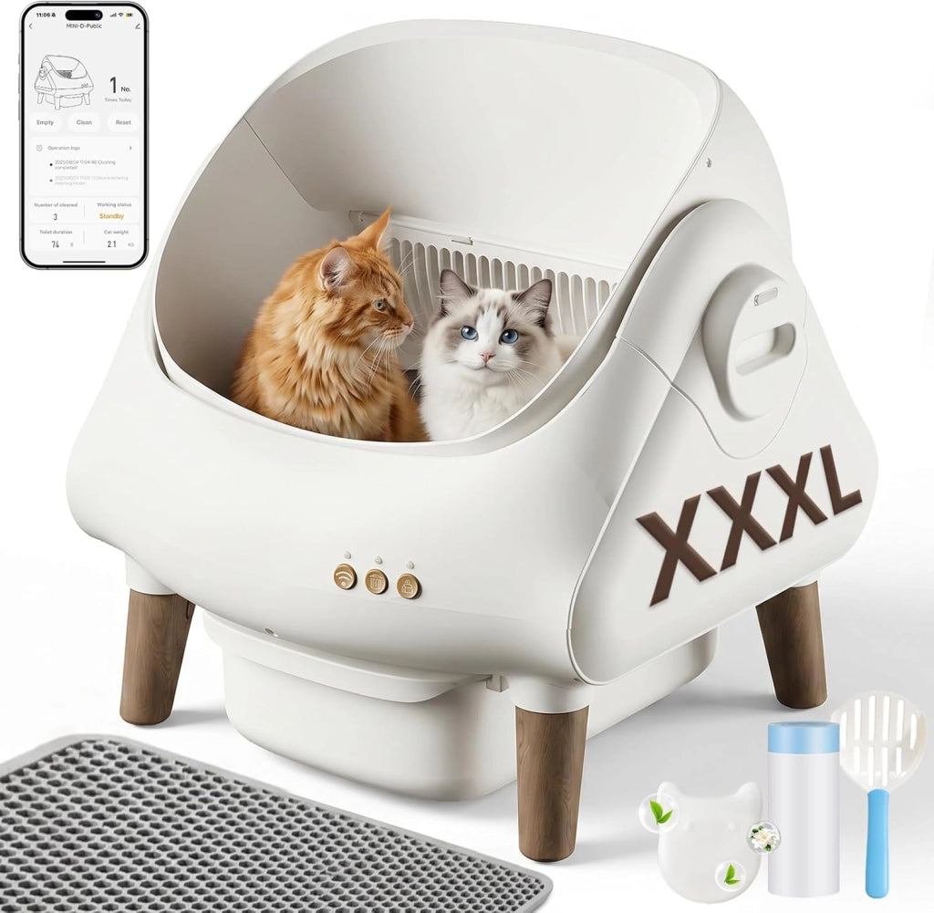 Lettiera Gatto Autopulente, Controllo tramite APP, Aperta Lettiera Automatica Gatto, XXL, per Gatti fino a 15 kg, Autopulizia per 15 Giorni, Adatta per Famiglie con Più Gatti