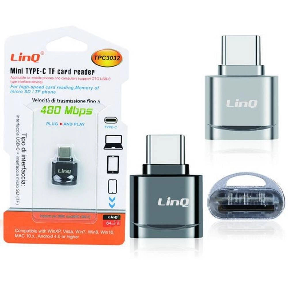 Trade Shop - Mini Adattatore Lettore Schede Otg Micro Sd Tf + Type-c Velocità 480mbps Tpc3032 -