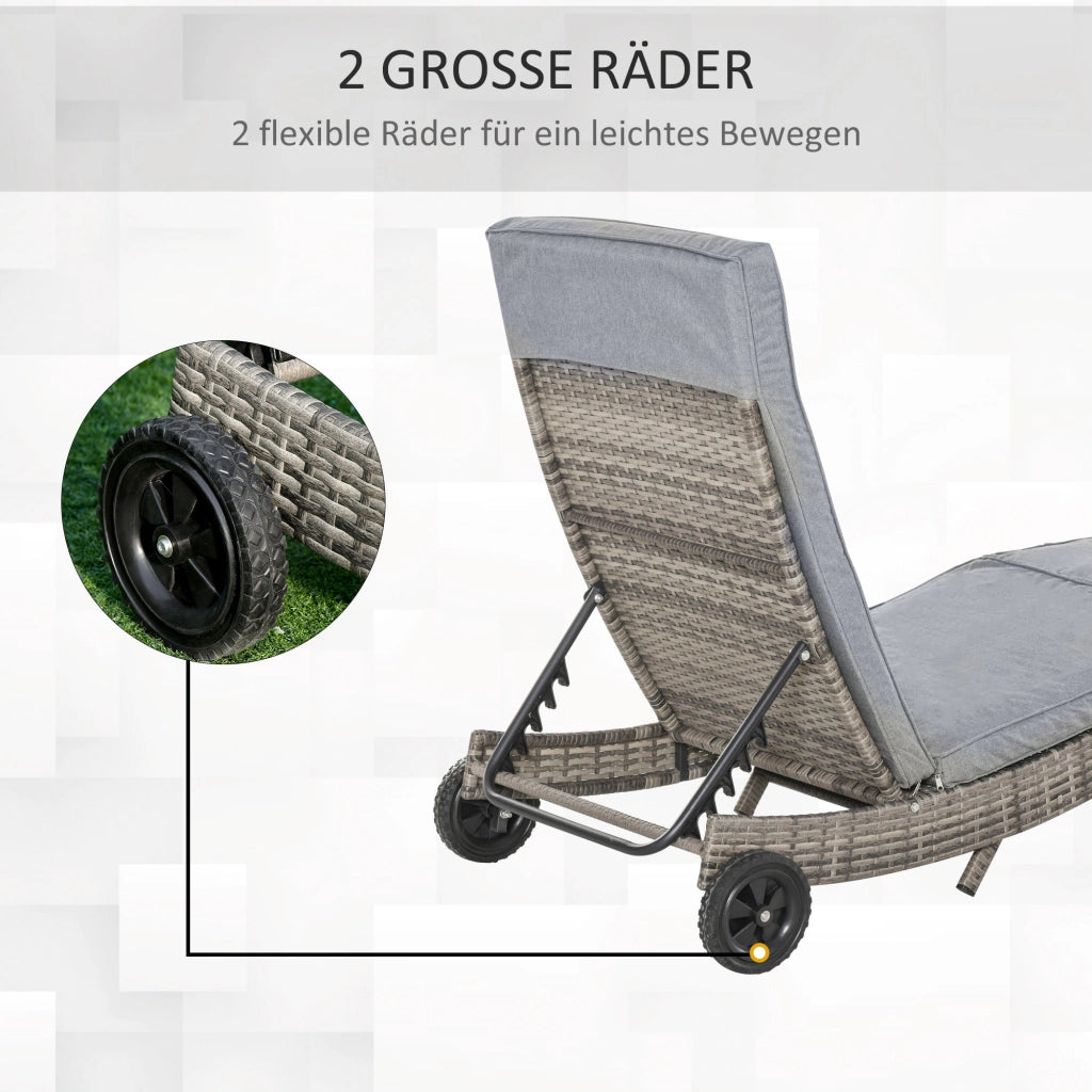 Lettino da giardino polyrattan con cuscini regolabile 5 posizioni ¨C zephmum ¨C grigio metallo 207x70x70 cm