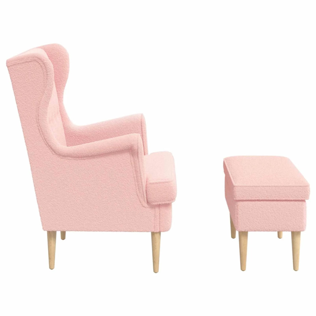 Poltrona con Ottomano 2 pz Rosa Bouclé 3418835