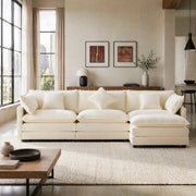 Divano angolare a 3 posti in chenille con pouf mobile e cuscini lombari per relax, beige 283 × 147 × 84 cm