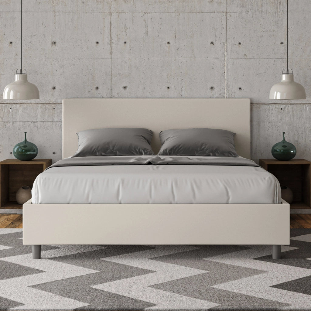 BS COM Letto matrimoniale con rete imbottito 160x200 similpelle bianco