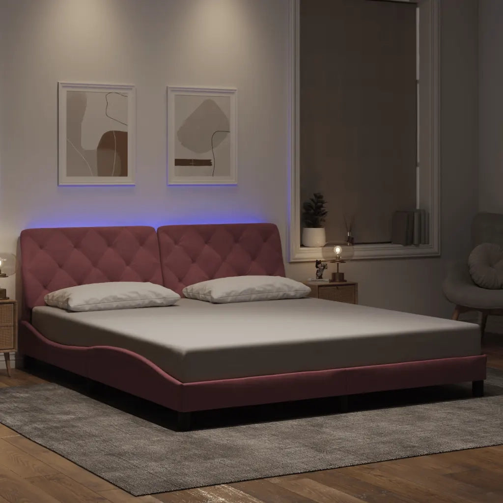 Letto matrimoniale | Letto per adulti | Giroletto con LED senza Materasso Rosa 180x200 cm in Velluto