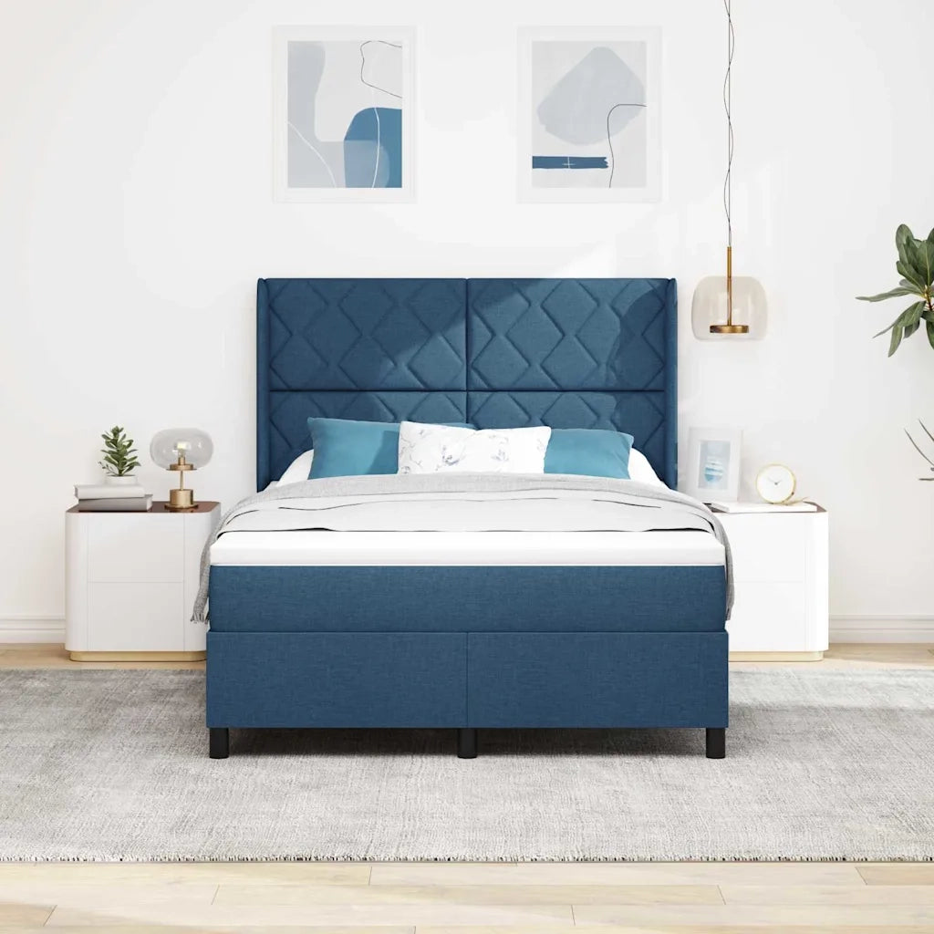 Letto a molle con cuscino con testiera Blu 190 x 140 cm Tessuto 3341706