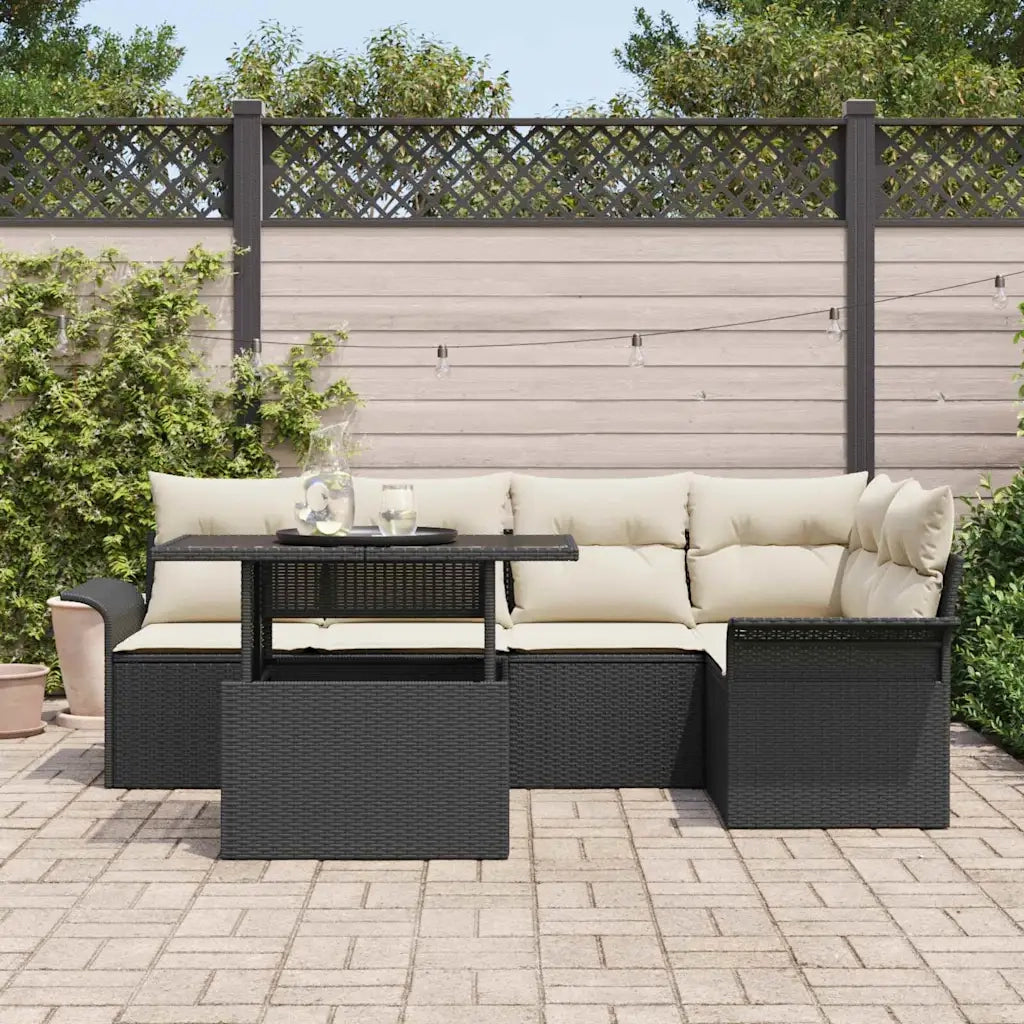 Set Divano da Giardino con cuscino 6 pcs Nero polyrattan