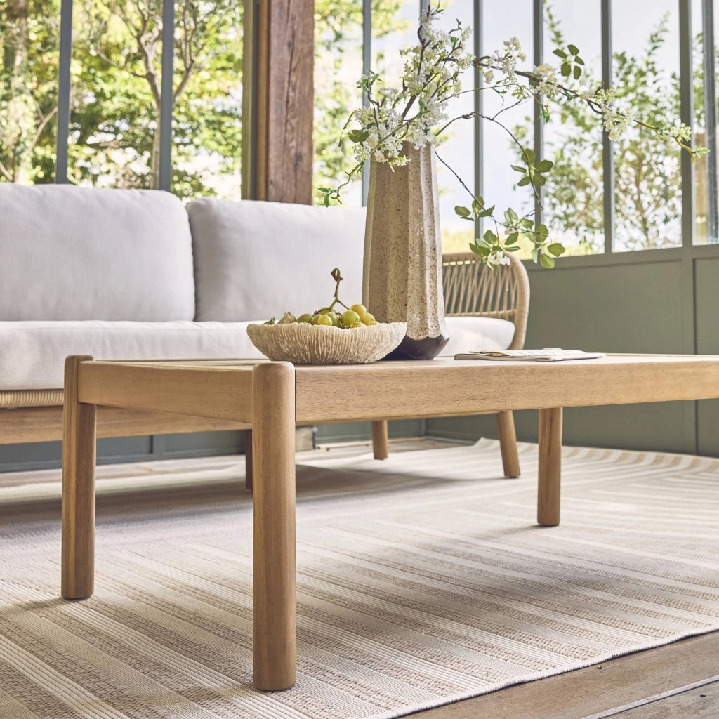 Salotto da giardino in acacia con corda, 5 posti, beige