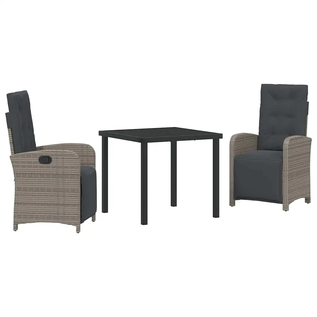 Set da Pranzo per Giardino con cuscino 3 pcs Grigio polyrattan