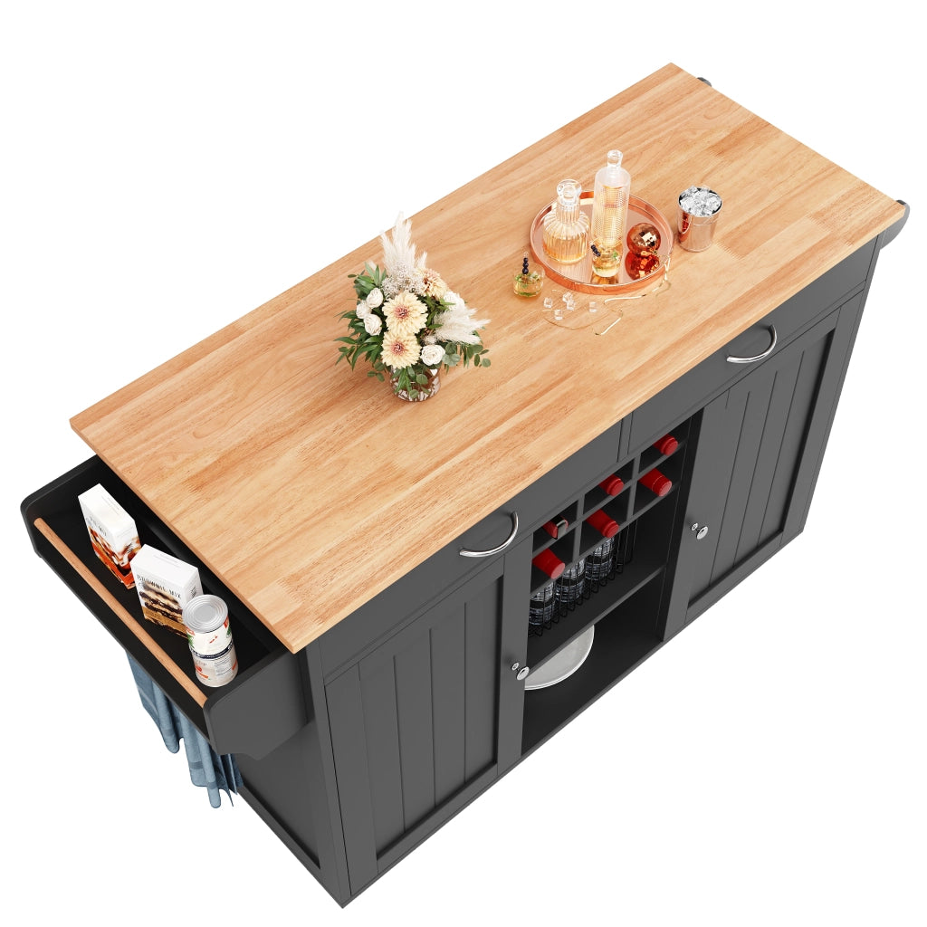 OKWISH Carrello da cucina con ripiani regolabili, portabottiglie e ruote bloccabili, in MDF e metallo, 102 x 45 x 92 cm