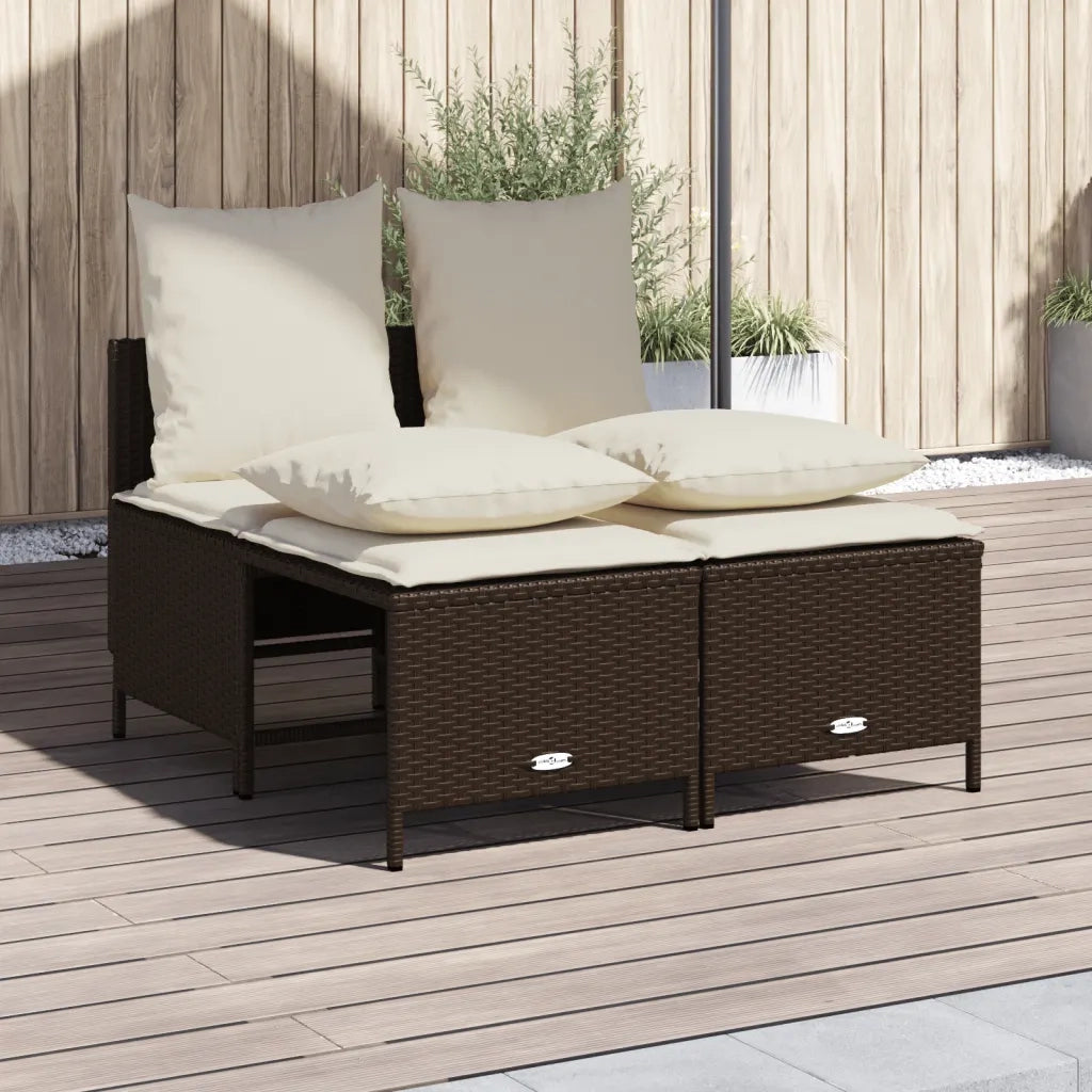 Set Divano da Giardino 4 pz | Set Salotto da Giardino con Cuscini Marrone in Polyrattan