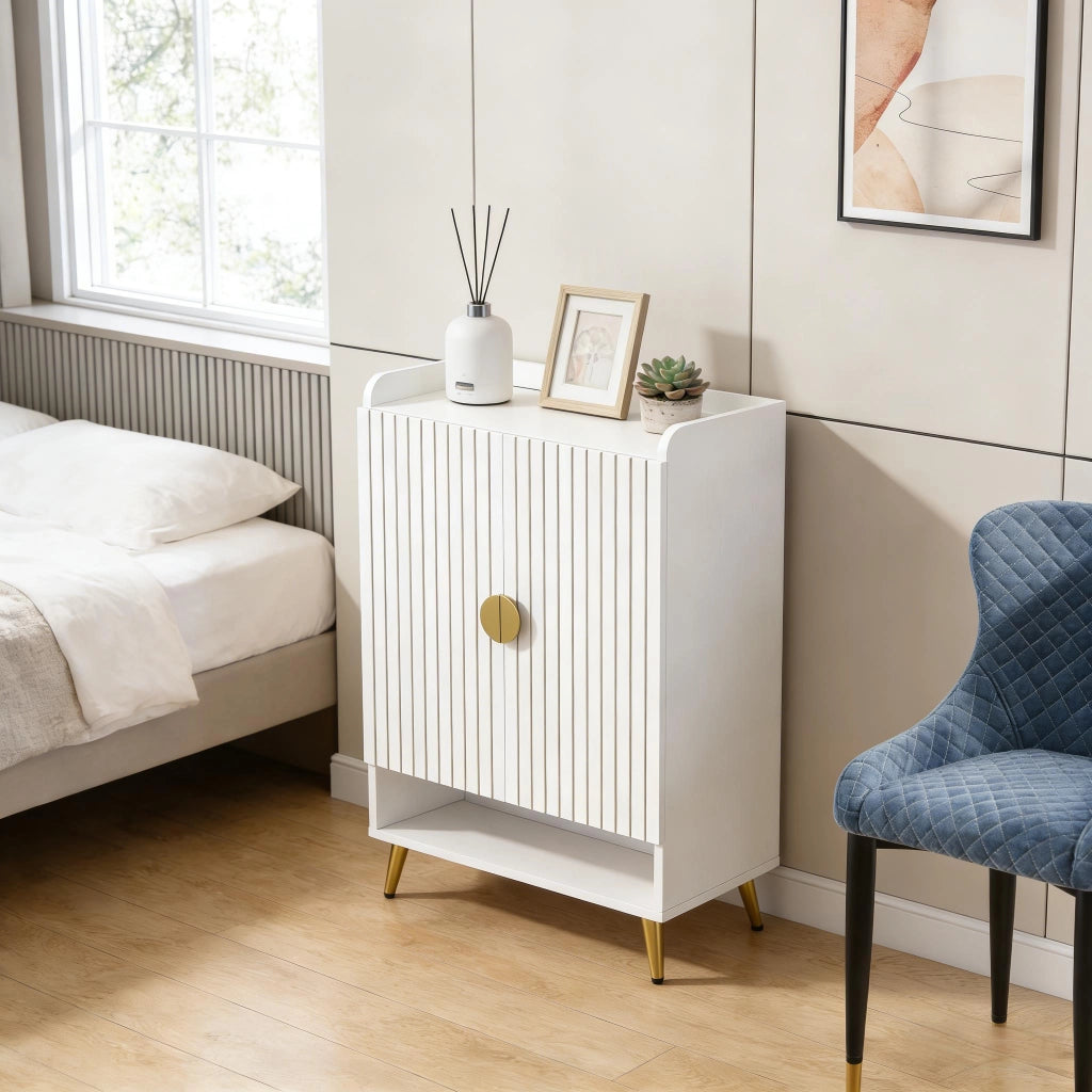 ARMADIO PORTASCARPE 7 LIVELLI Bianco/Oro in Metallo e Legno
