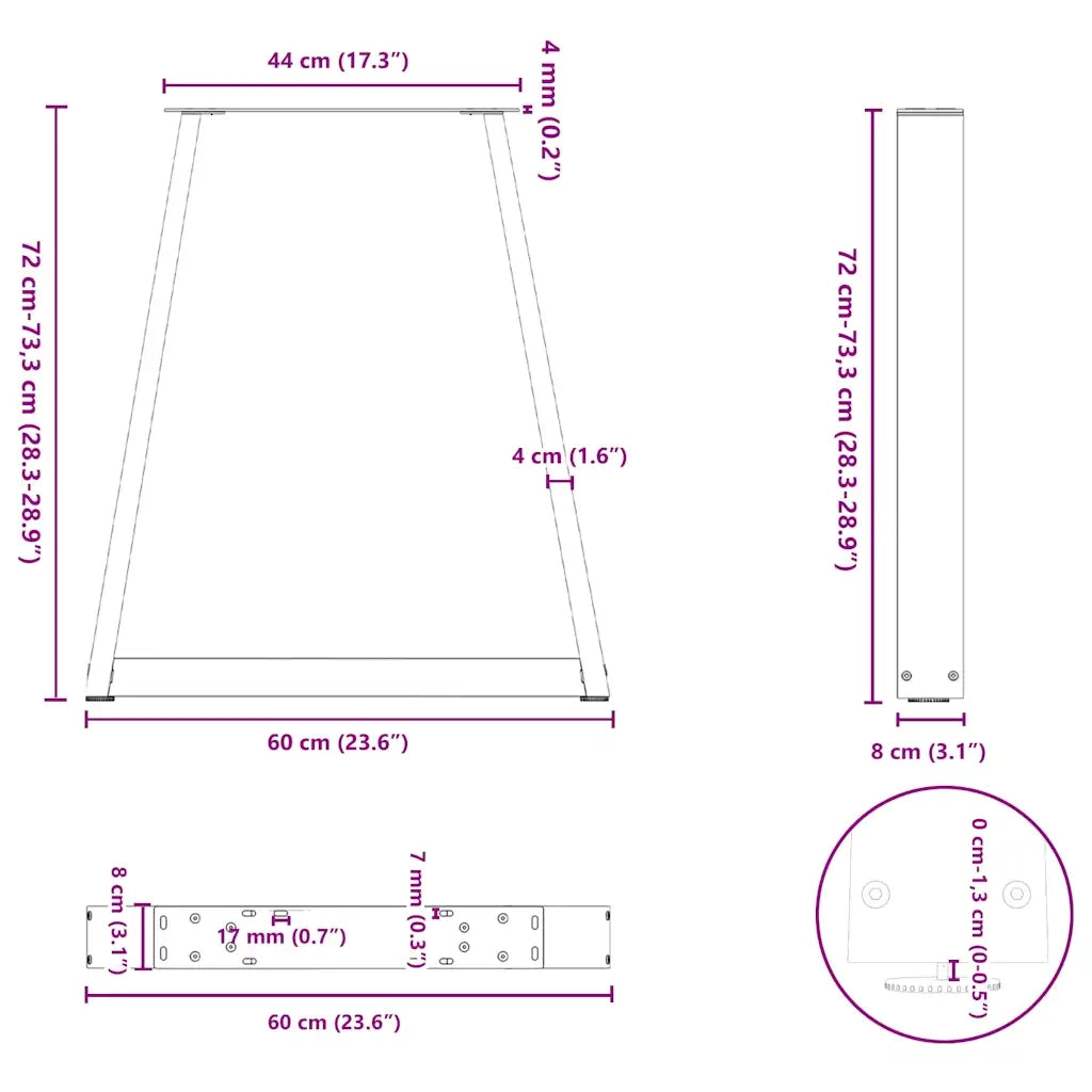 Gambe per tavolo da pranzo a forma di V 2 pz nere 60x(72-73,3) cm in acciaio 4012564