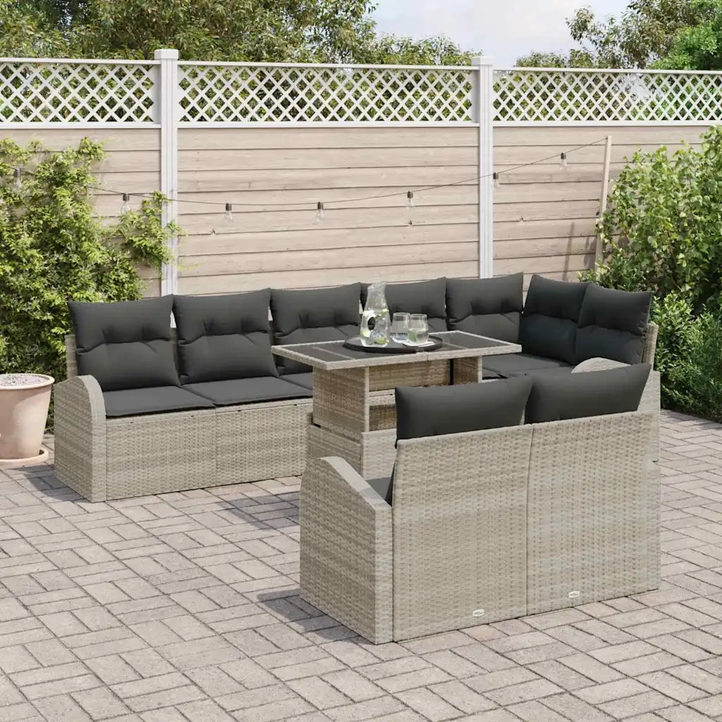 Set Divano da Giardino 9 pcs Grigio chiaro polyrattan