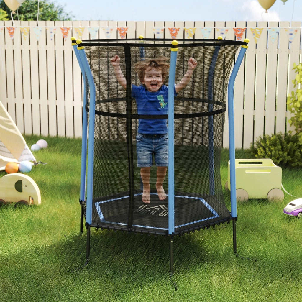 Trampolino per Bambini con Rete di Sicurezza ¨C Minimal ¨C Blu Nero ?163x190cm