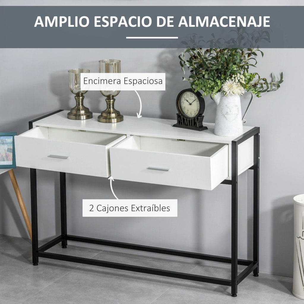 Consolle con 2 Cassetti e Gambe Regolabili ¨C zephmum ¨C Bianco e Nero 120x34x81 cm