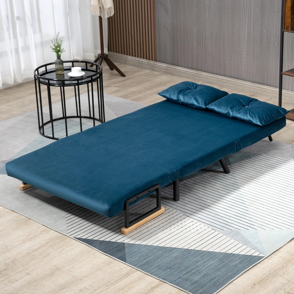 Divano letto 2 posti in velluto ¨C Xylo ¨C con 2 cuscini, beige e blu