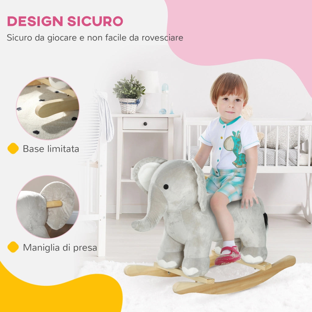 Cavallo a Dondolo Elefante per Bambini con Suoni ¨C Minimal ¨C Grigio