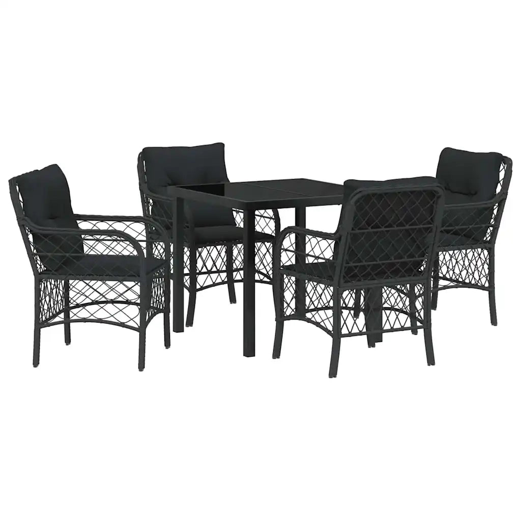 Set da Pranzo per Giardino con cuscino 5 pcs Nero polyrattan