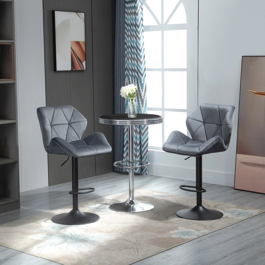 Sgabello da bar set 2 pezzi imbottito ¨C Xylo ¨C Velluto grigio, metallo, girevole 360¡ã, regolabile