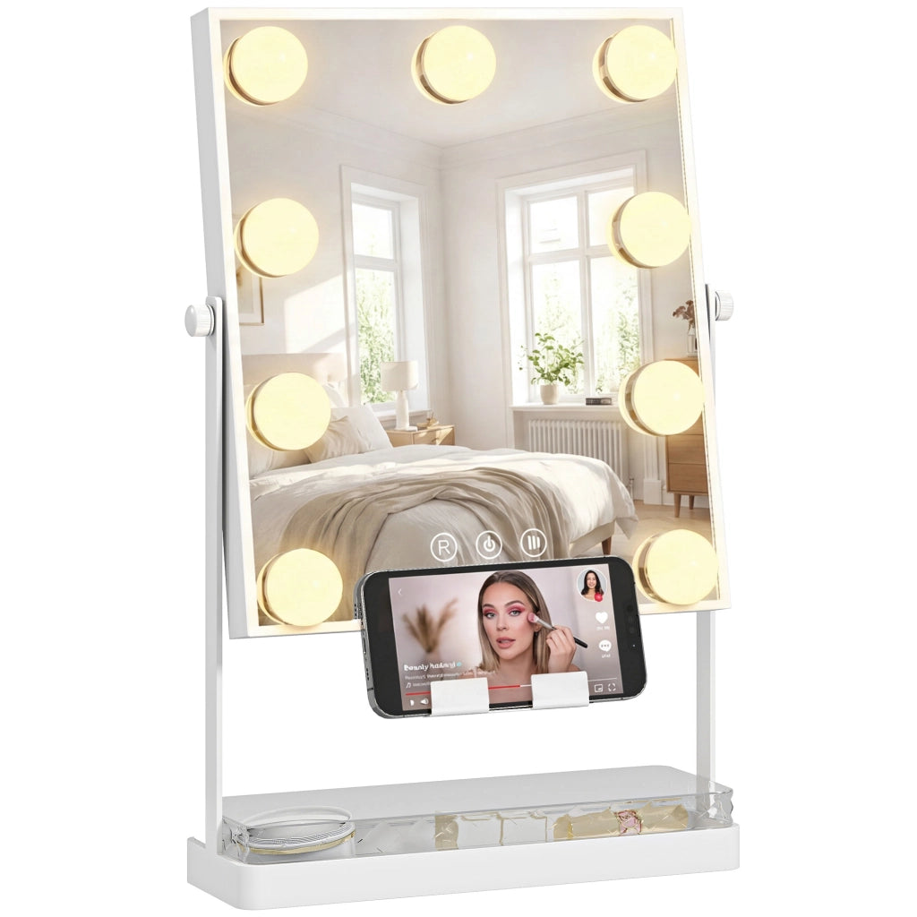 Specchio per Trucco con Luci LED ¨C Xylo ¨C 9 Lampadine 3 Colori Touch Bianco