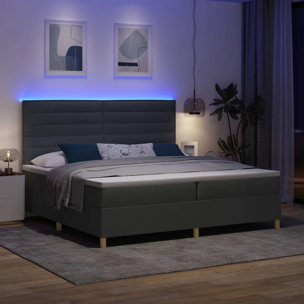 Letto a Sorgente LED Grigio scuro 200 x 200 cm Tessuto 3343048