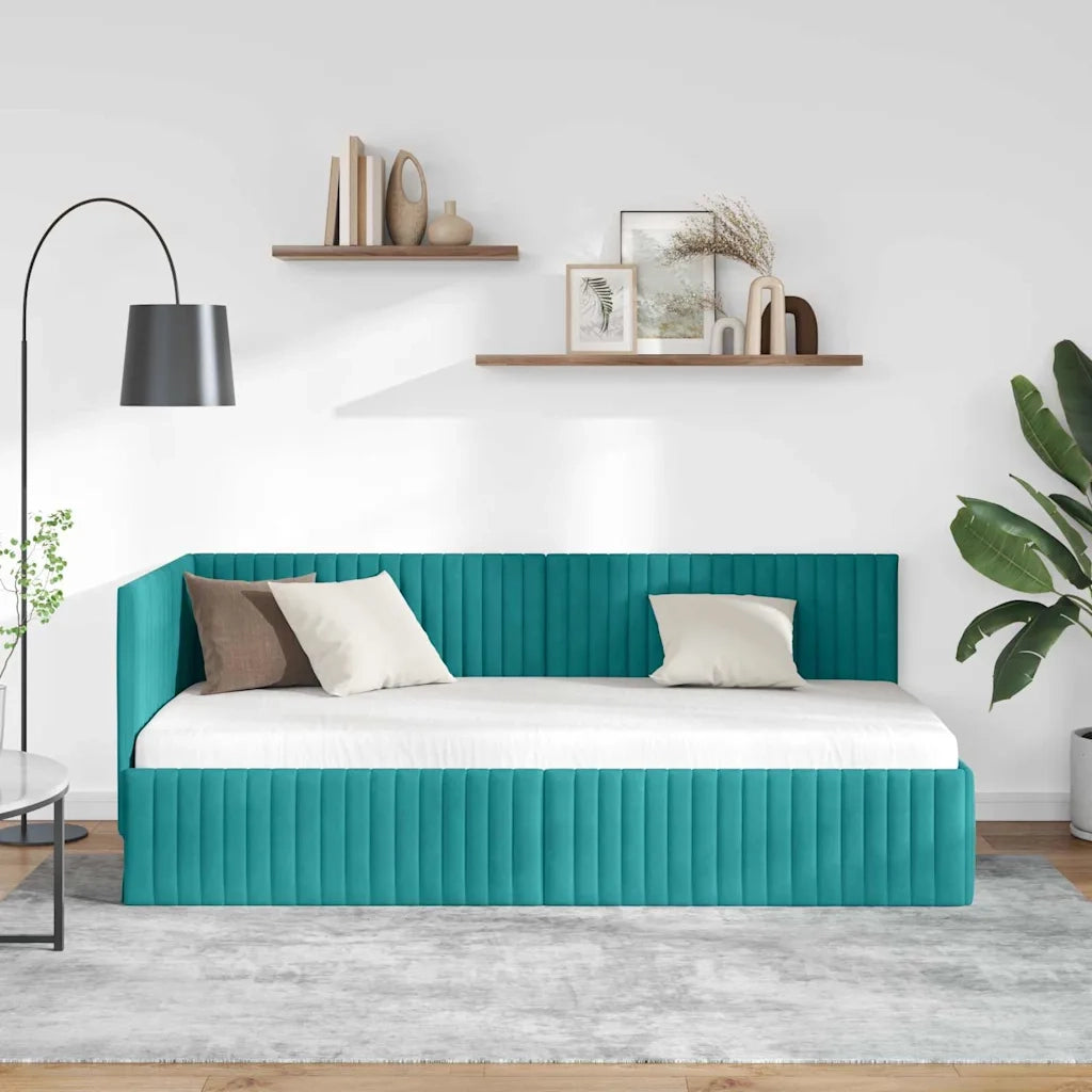 Cornice del letto ad angolo Turchese 90 cm x 190 cm Velluto